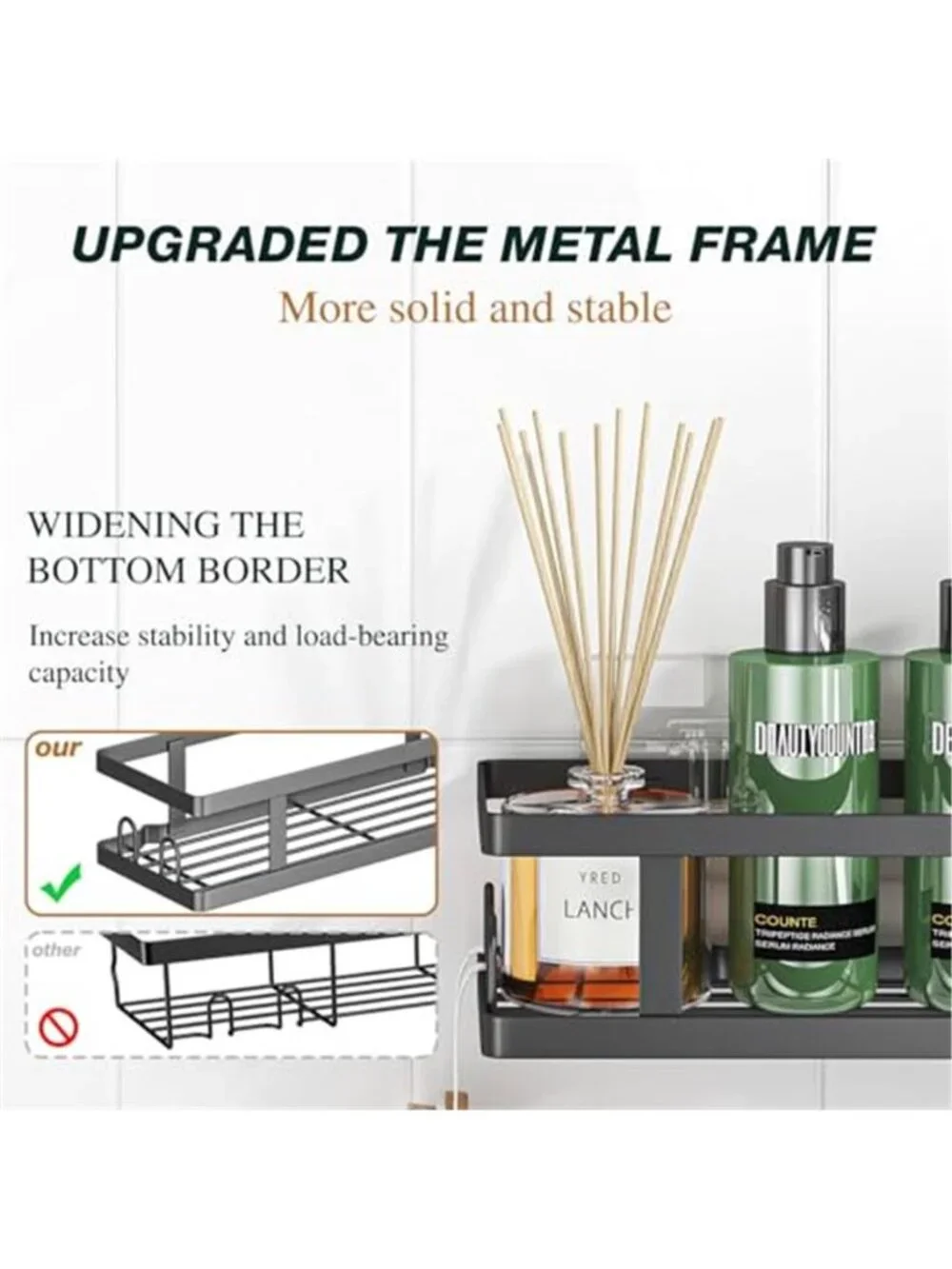 Shower Caddy Adhesive Bathroom Organizer Shelf No Drill Rustproof Storage Rack